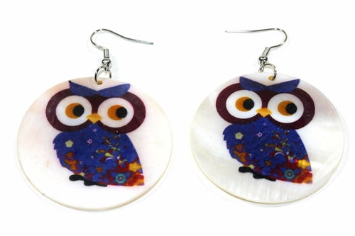 Baby Owl Mother Of Pearl Earrings With Flower Wings