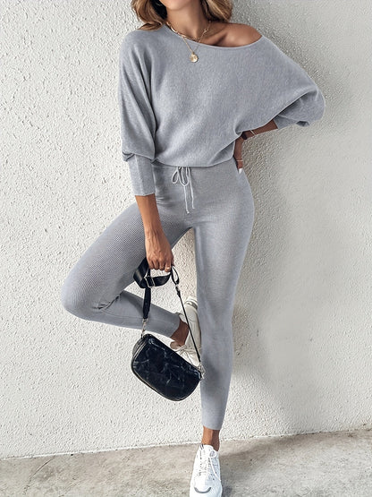 Long-Sleeve Pullover & High-Waist Drawstring Pants Two-Piece Set
