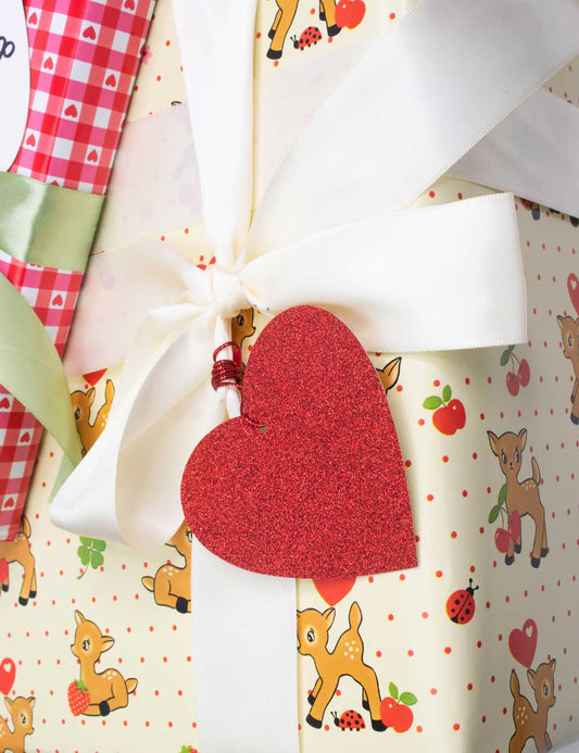 Red Glitter Heart Hangtag - Set of 10