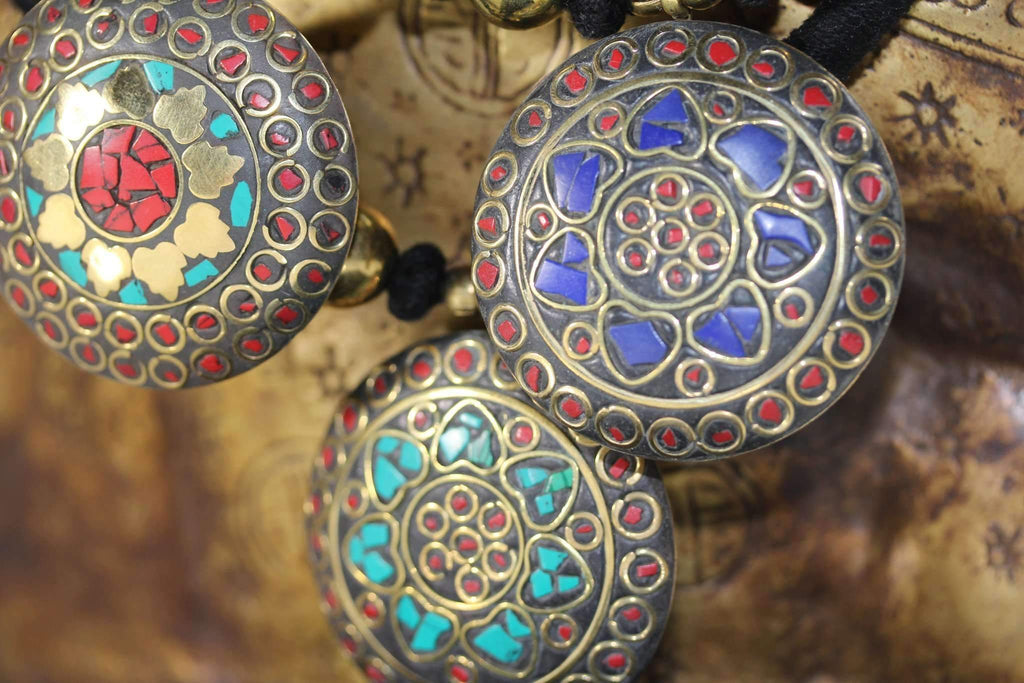 Mosaic Medallion Necklace Colorful Handplaced Brass Pendant