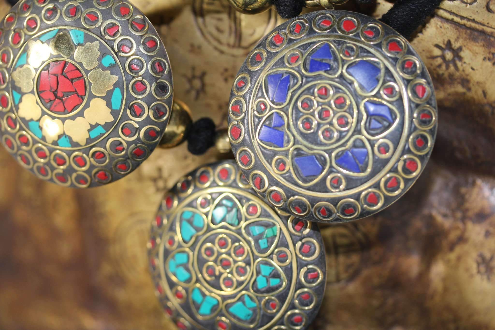 Mosaic Medallion Necklace Colorful Handplaced Brass Pendant