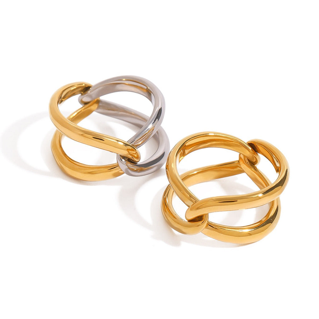 18K gold double-ring cross design simple and elegant ring