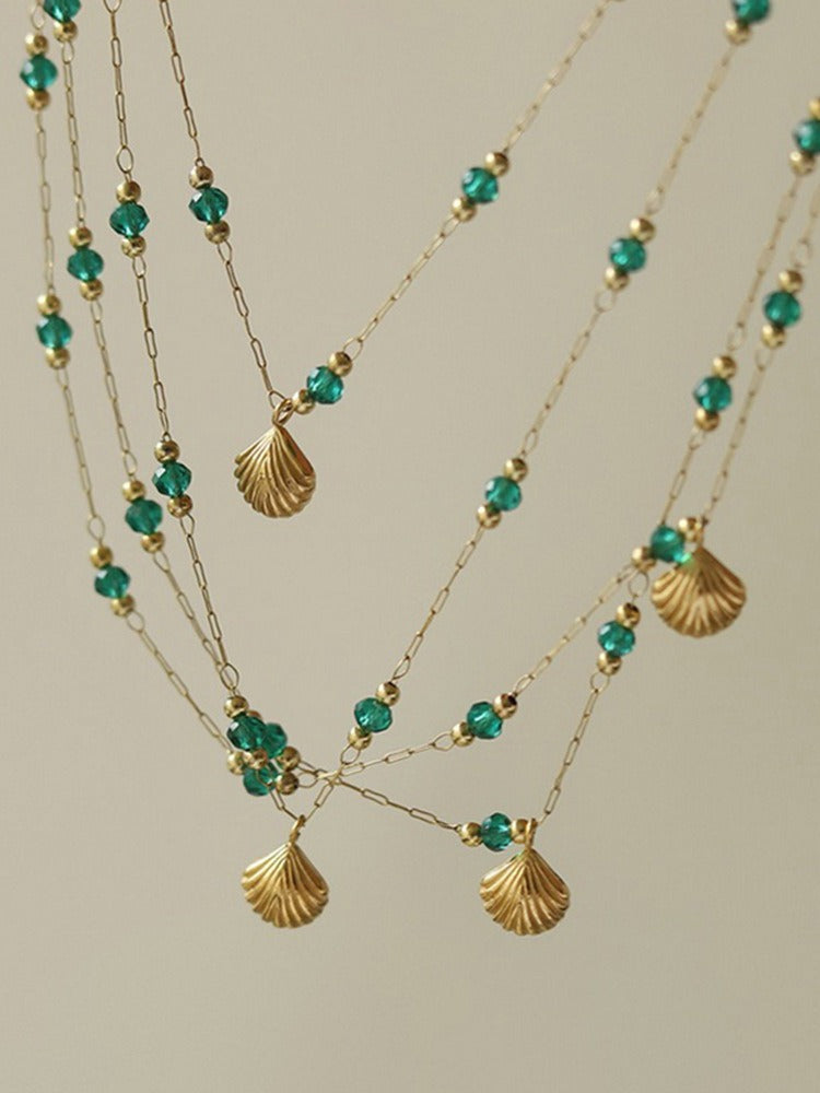 18k gold light luxury high-end shell green bead anklet