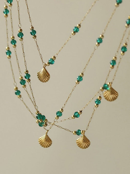 18k gold light luxury high-end shell green bead anklet