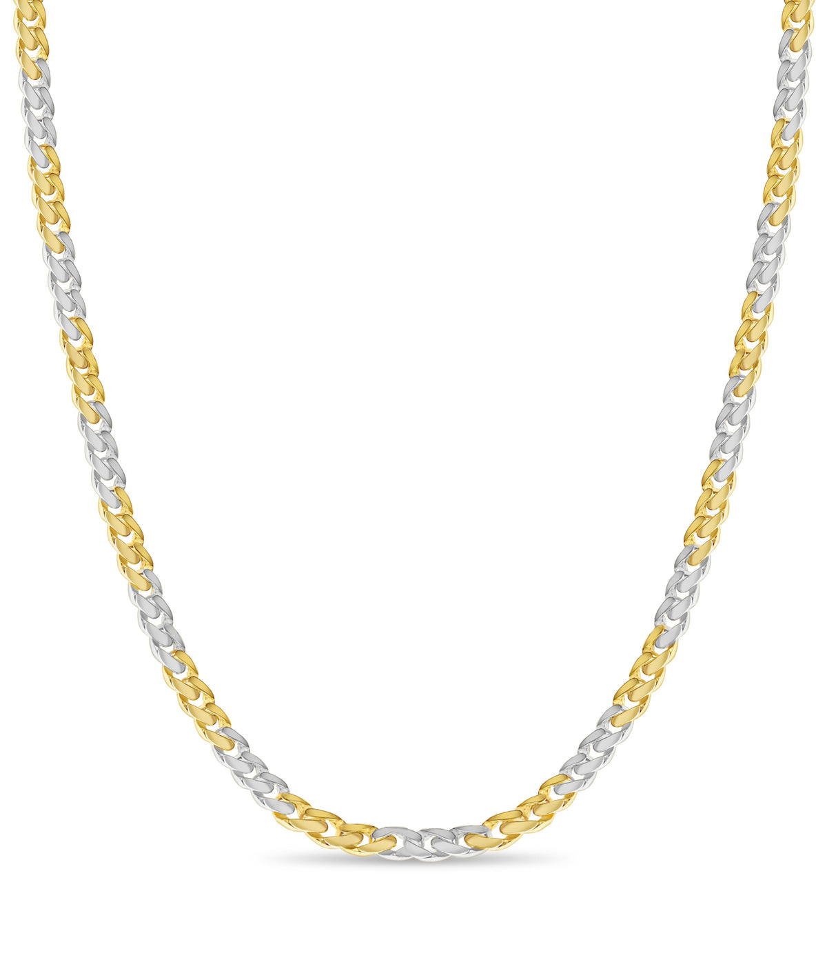 Curb Solid White/Yellow/Rose Gold Handmade Necklace , 11mm, 16-30 Inch