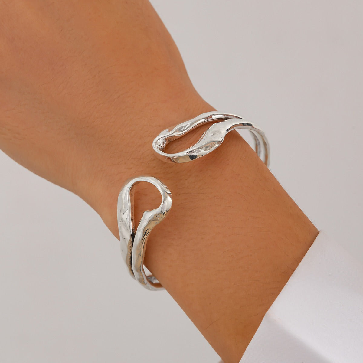 Double Ring Hollow Spring Open Bracelet Punk Style Round Bead Pendant Stacking Bracelet