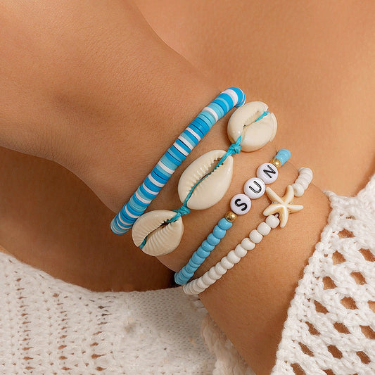 Beach Starfish Beaded Shell Rice Bead Bracelet