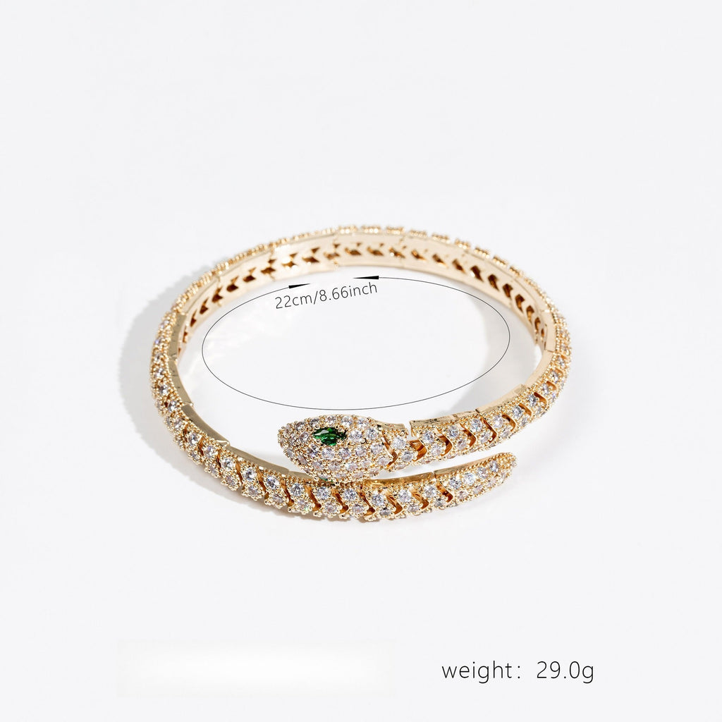 Women's 18K Gold Snakebone Open Bangle with Full Diamond Setting
