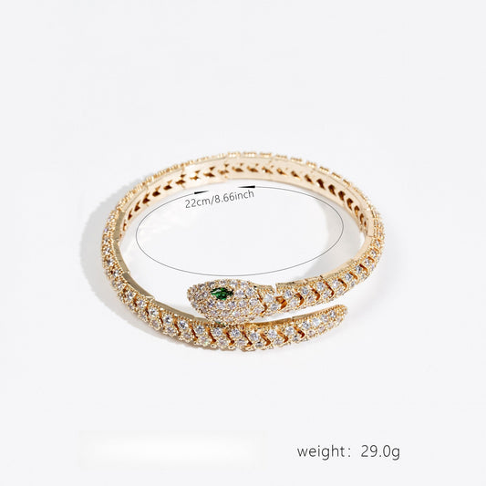 Women's 18K Gold Snakebone Open Bangle with Full Diamond Setting