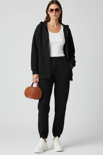 Women's Wide-Rib Knit Zip Hoodie & Jogger Pants Set
