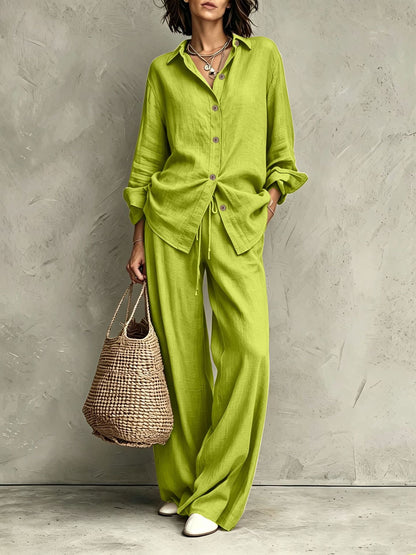 Women's Button-Down Shirt & Wide-Leg Pants Set