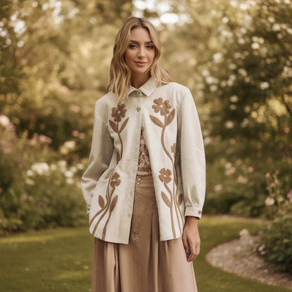 Women's Floral Print Long Sleeve Shirt Jacket – Versatile Oversized Button-Up Top