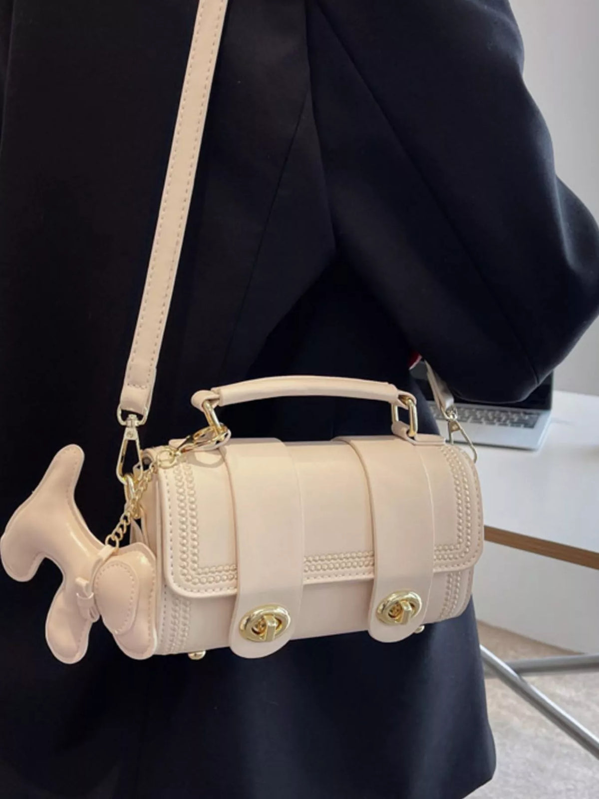 Leather Crossbody Bag with Charm
