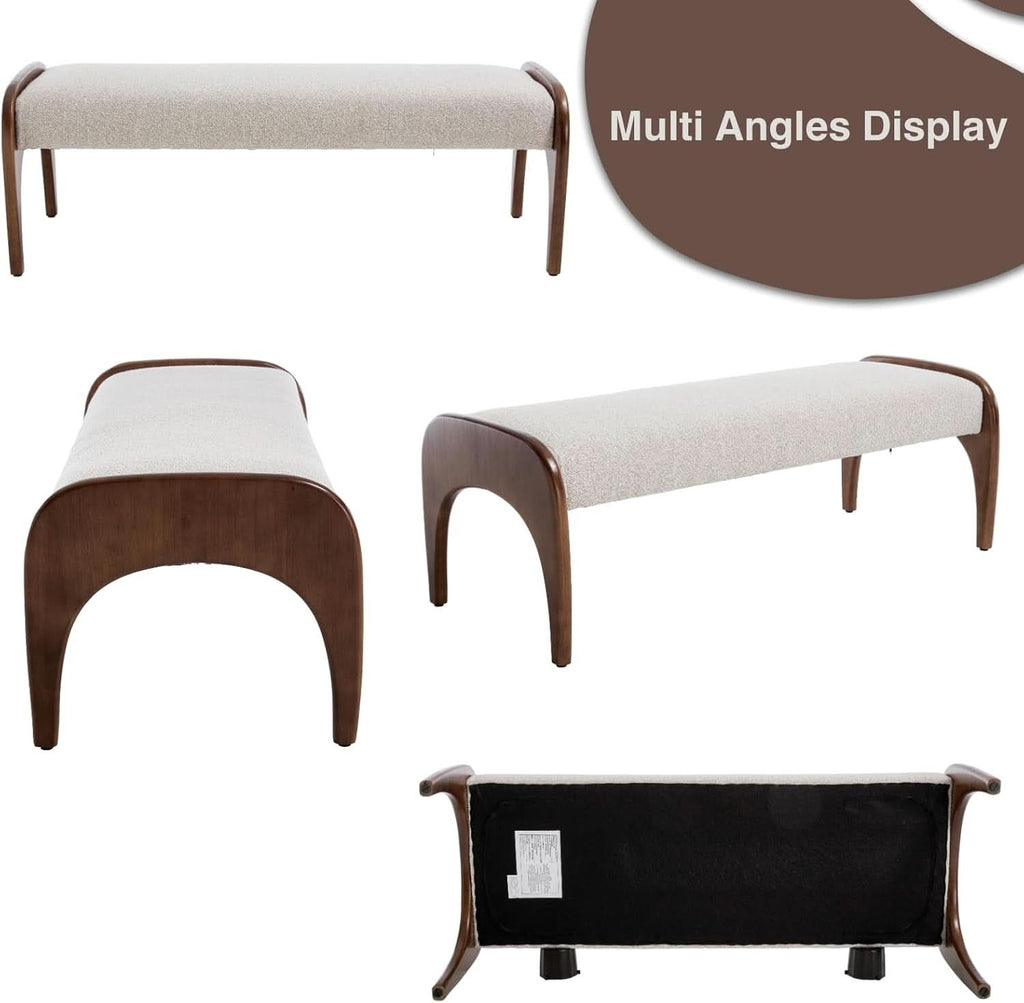 51-Inch Wide Ottoman Bench Beige Sherpa Upholstery