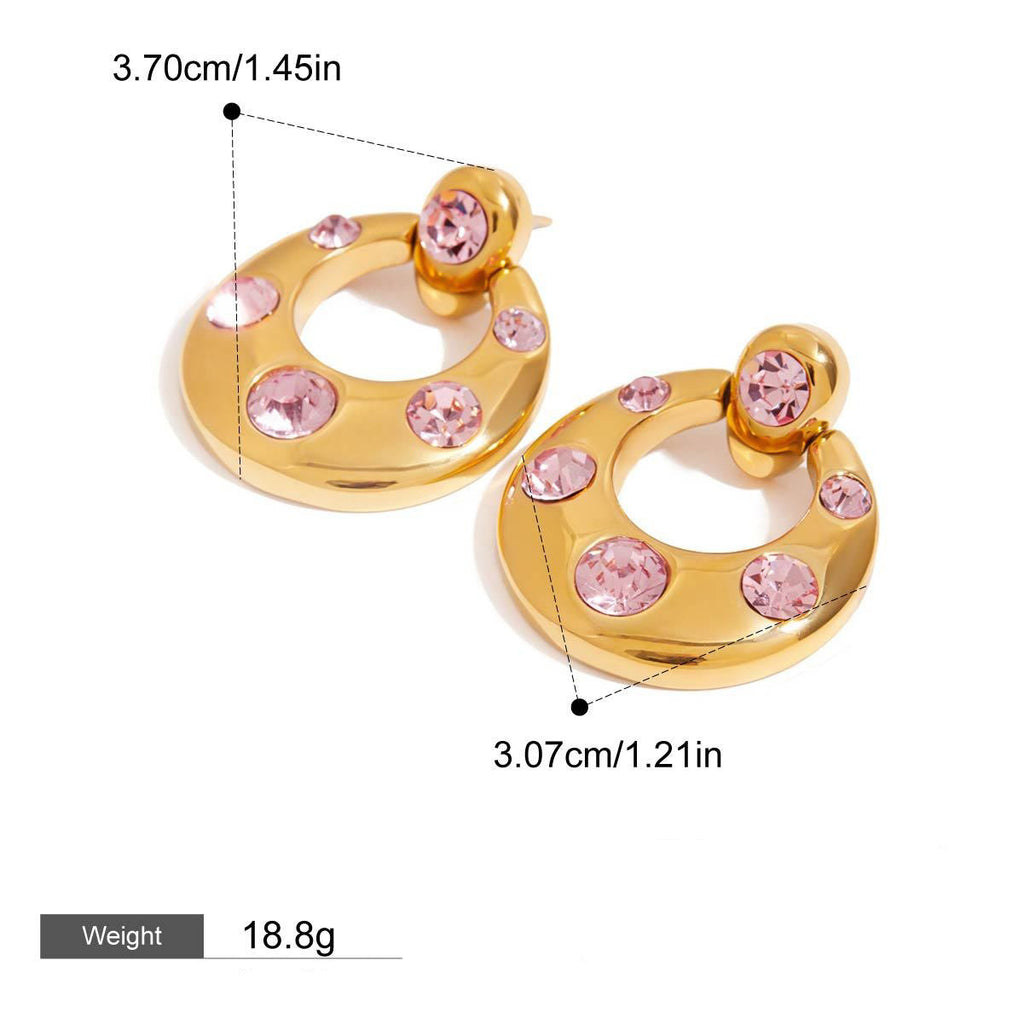 18K gold U-shaped inlaid gemstone design classic simple earrings