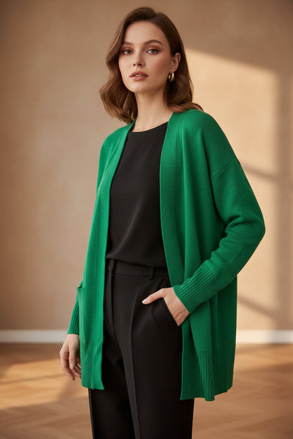 Longline Open-Front Cardigan | Oversized Knit with Patch Pockets