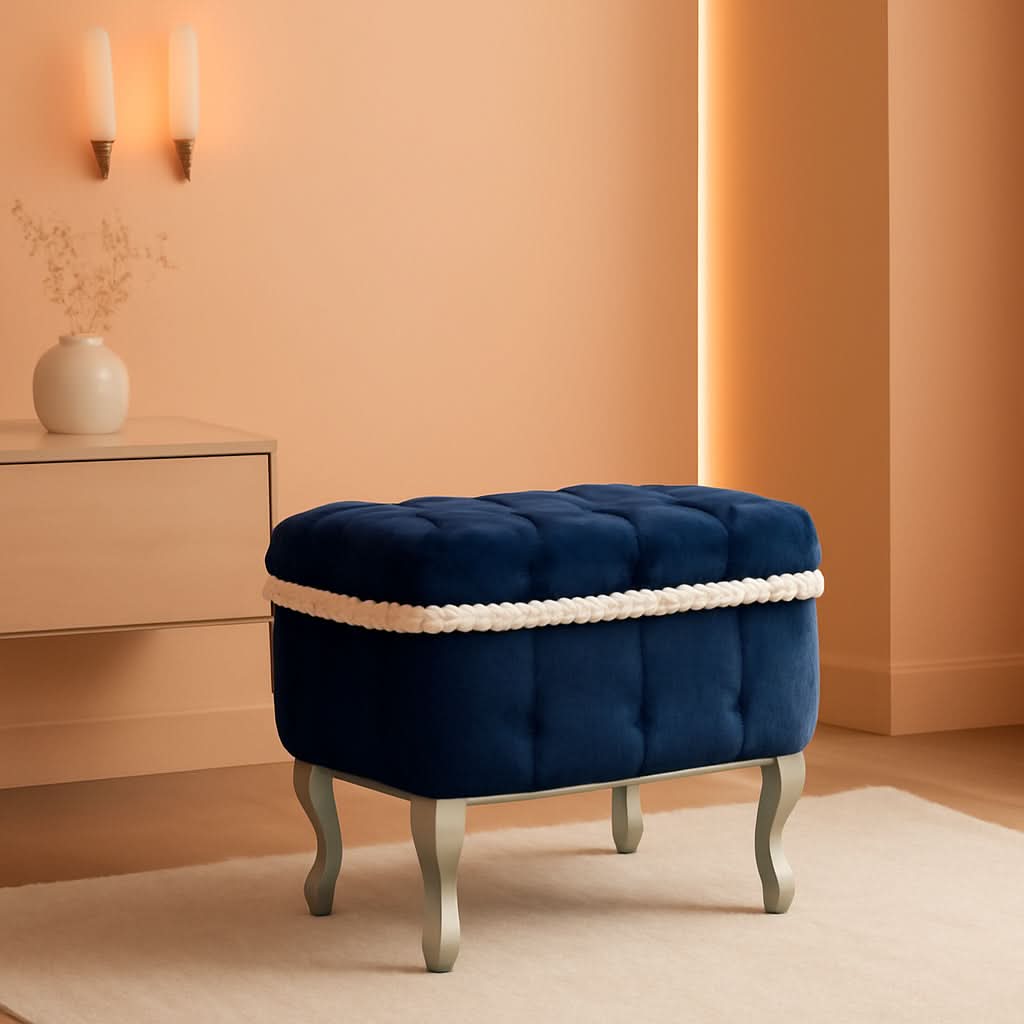 Blue 29.5 Inch Upholstered Storage Ottoman Cushion