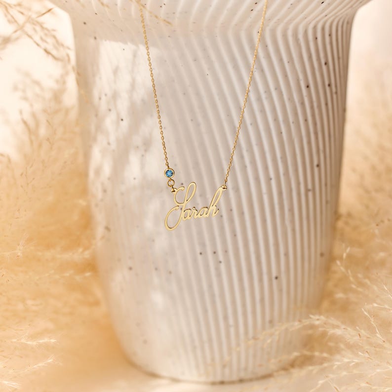 Personalized Cursive Name & Birthstone Necklace