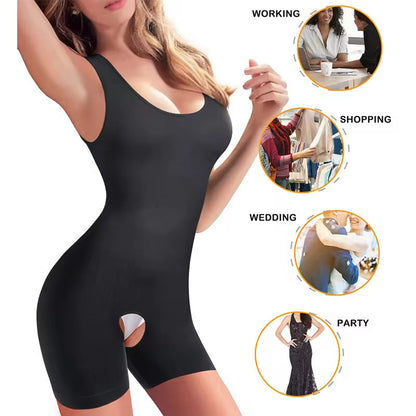 Plus Size Camisole Shapewear Bodysuit – Tummy Control Butt Lift Breast Support Open-Crotch Body Shaper for Women