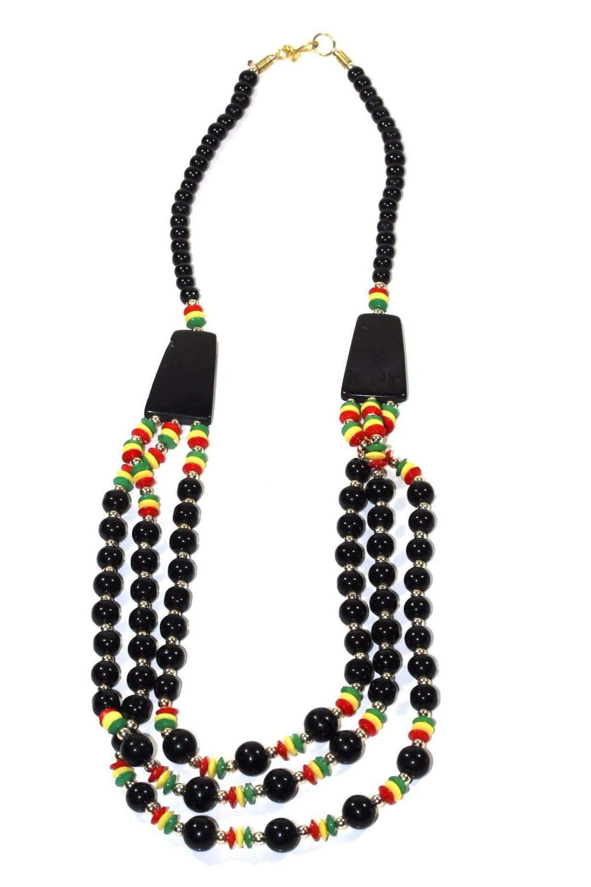 Rasta Reggae Three Tier Necklace Black Onyx Vibrant Beads