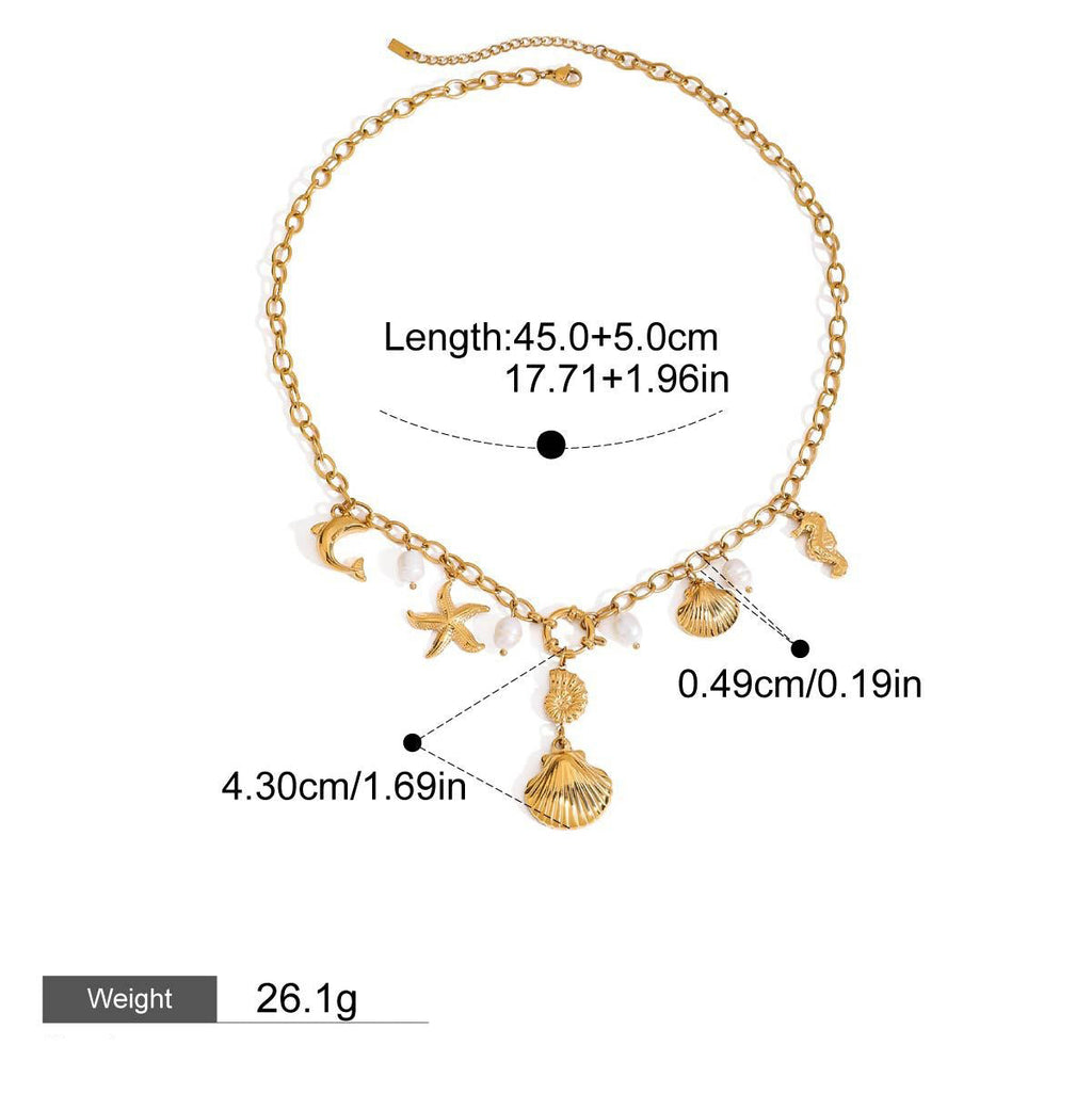 18K gold ocean element with texture design exquisite fashion necklace