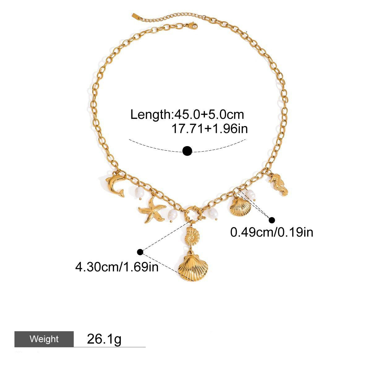 18K gold ocean element with texture design exquisite fashion necklace