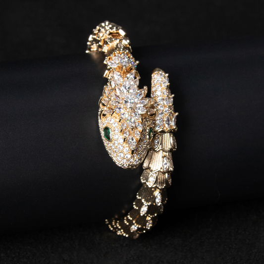18K Gold Snake and Marcasite Bracelet