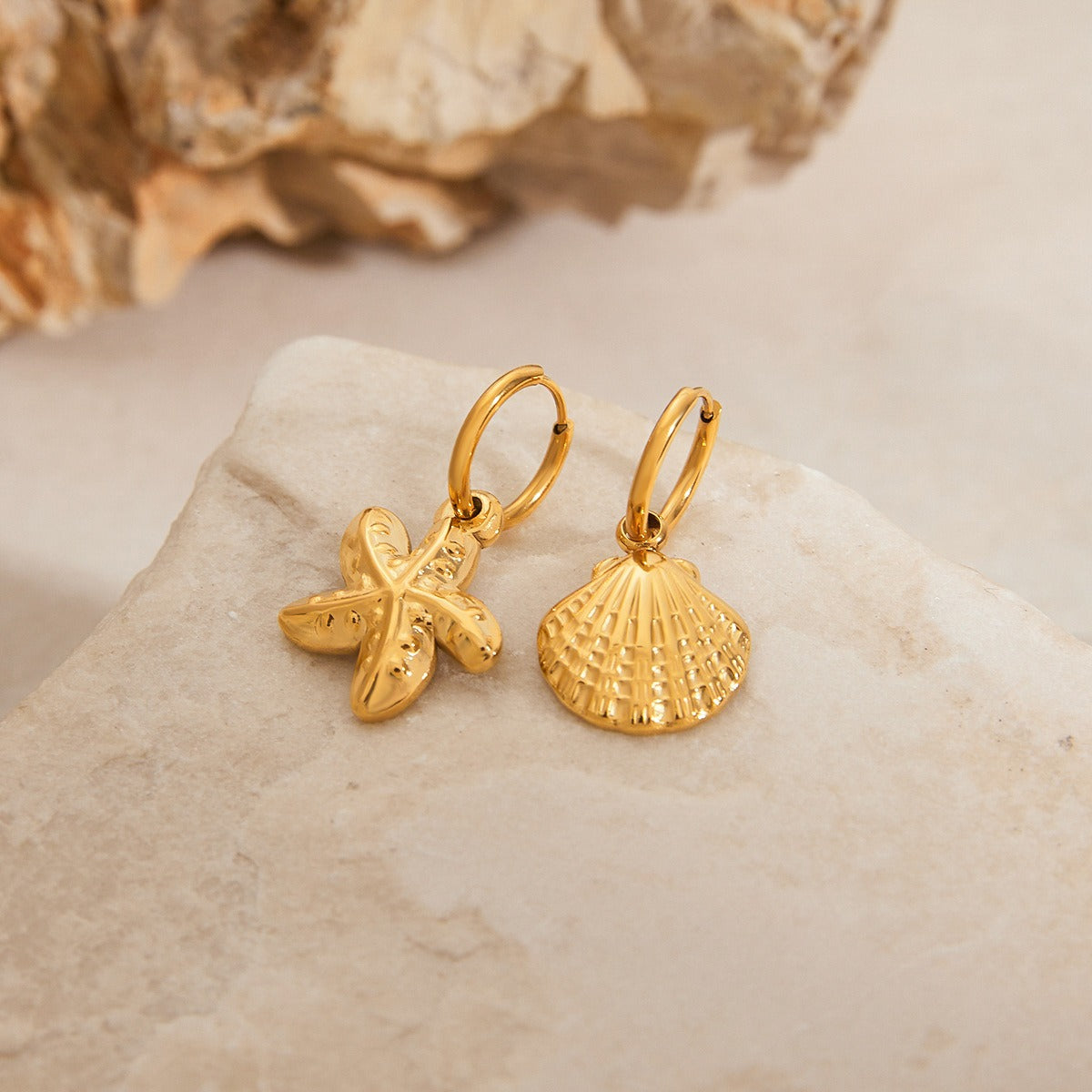 18K gold shells with starfish-shaped design exquisite trendy earrings
