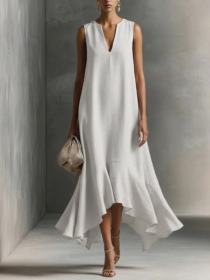 Women's Deep V-Neck Sleeveless Asymmetrical Maxi Dress – Patchwork