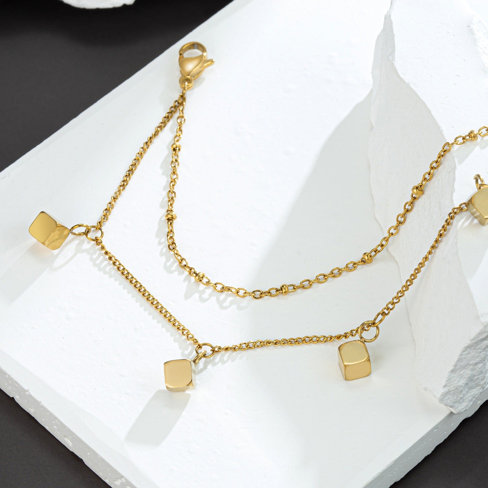 18k gold plated light luxury square double-layer design anklet
