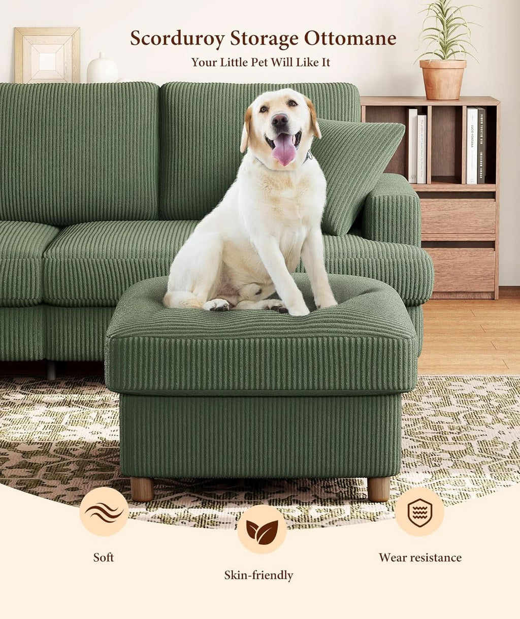 Emerald Corduroy Storage Ottoman 25 Inch Cushioned