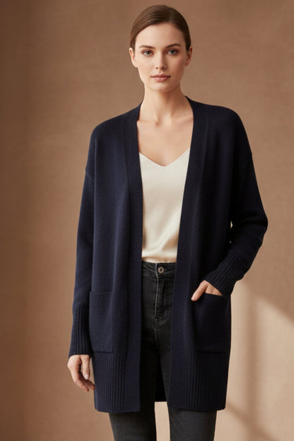 Longline Open-Front Cardigan | Oversized Knit with Patch Pockets