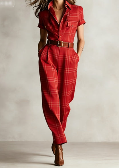 Notched Lapel Wide-leg Jumpsuit