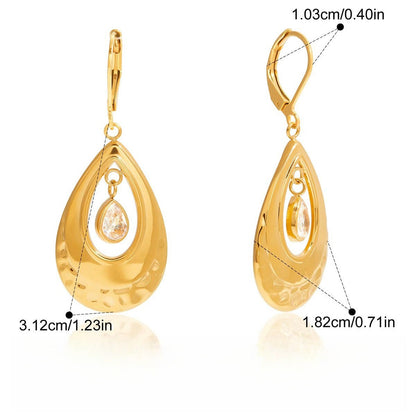 18K gold lightweight luxury high-end teardrop zircon hoop earrings