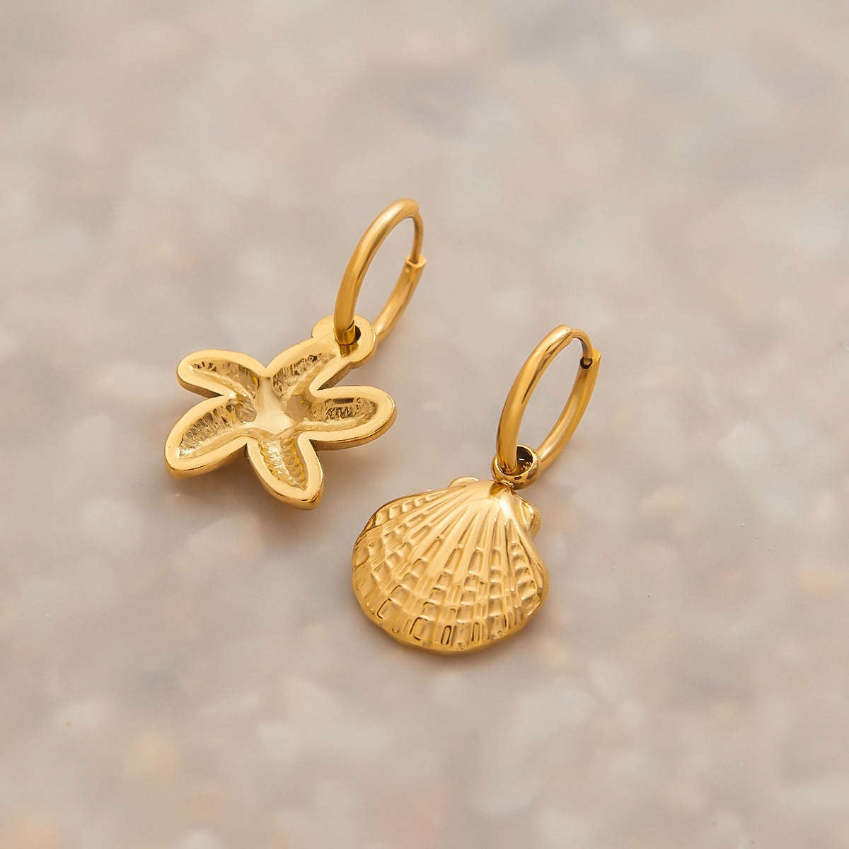 18K gold shells with starfish-shaped design exquisite trendy earrings