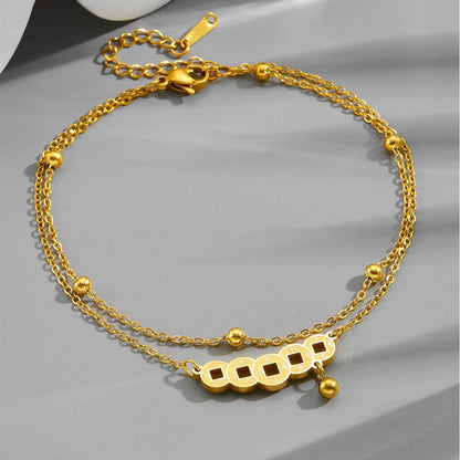 18k gold double-layer bead necklace retro Chinese style copper coin anklet