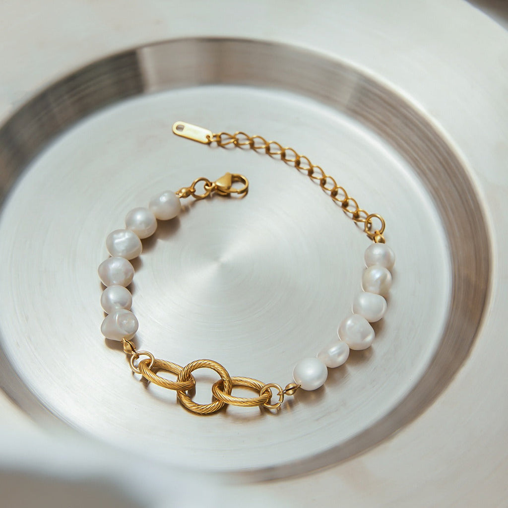 18k gold stainless steel pearl bracelet