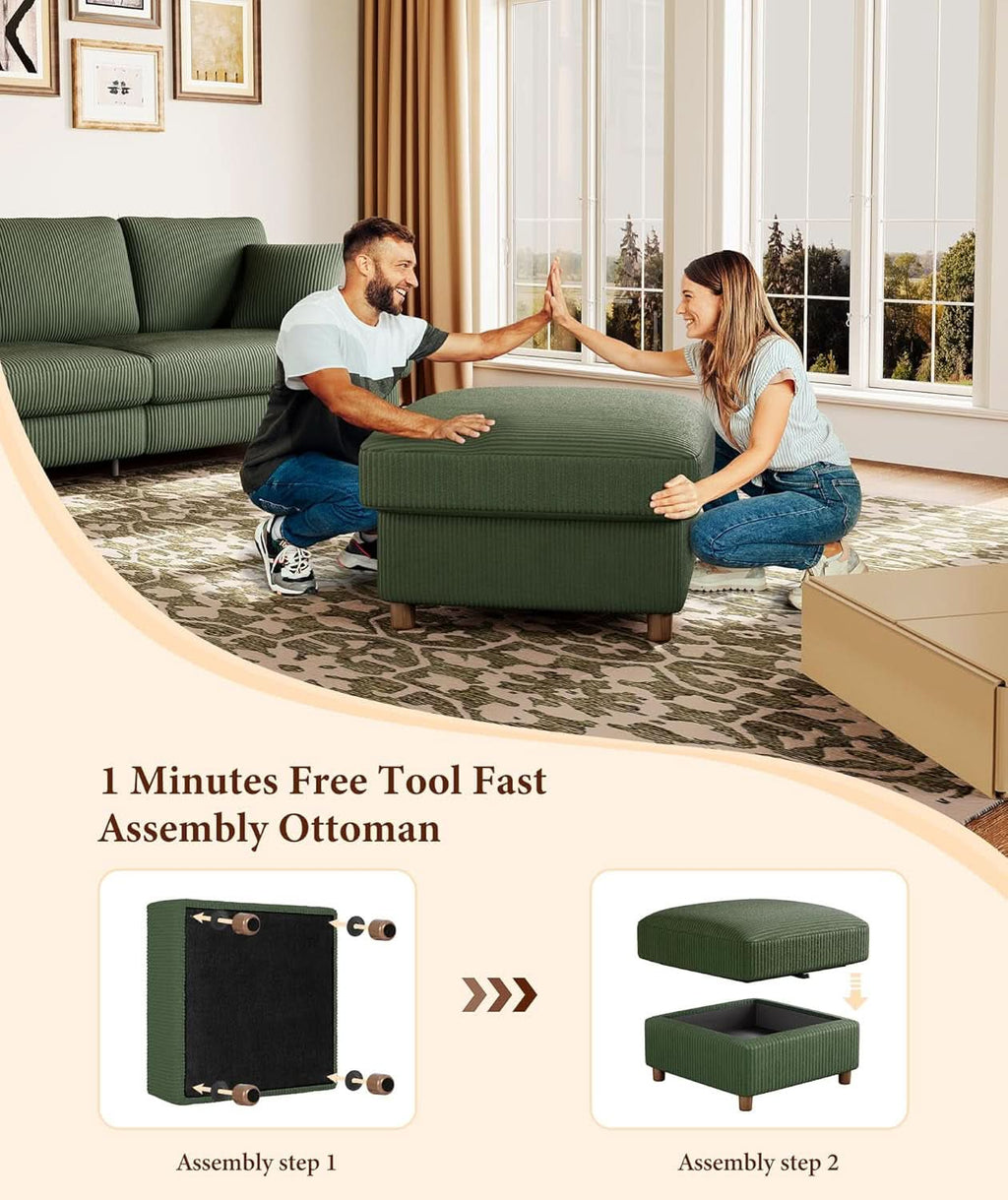 Emerald Corduroy Storage Ottoman 25 Inch Cushioned