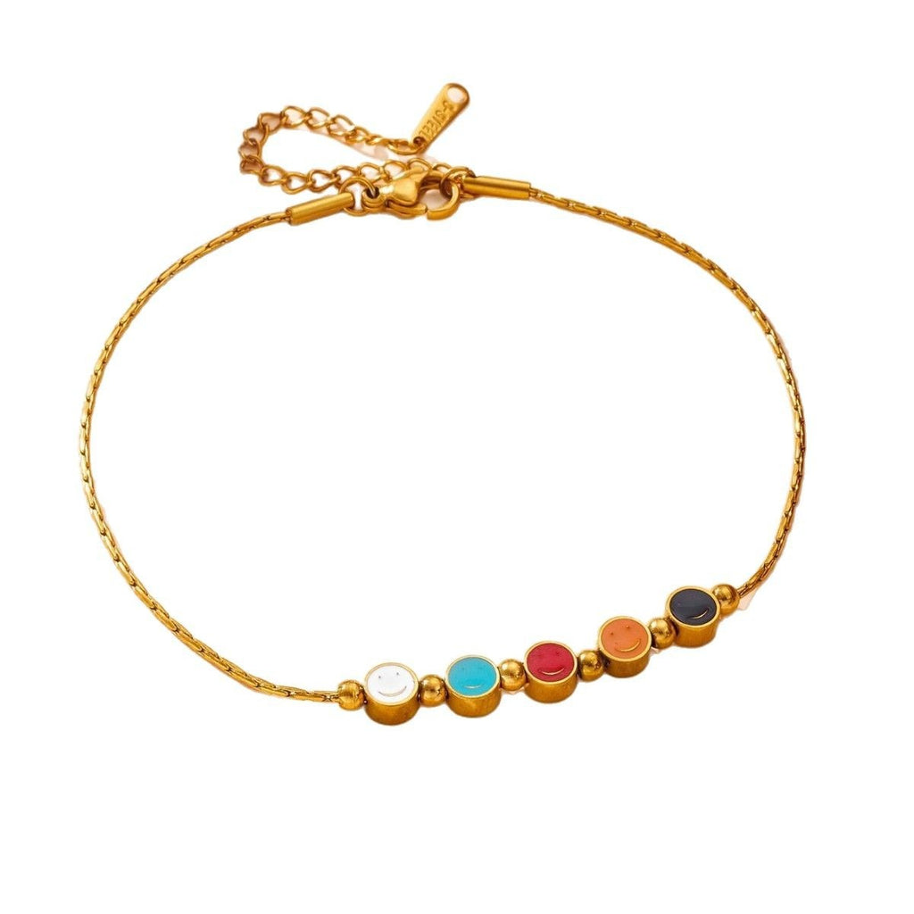 Retro colorful round smiley face interlocking titanium steel bracelet