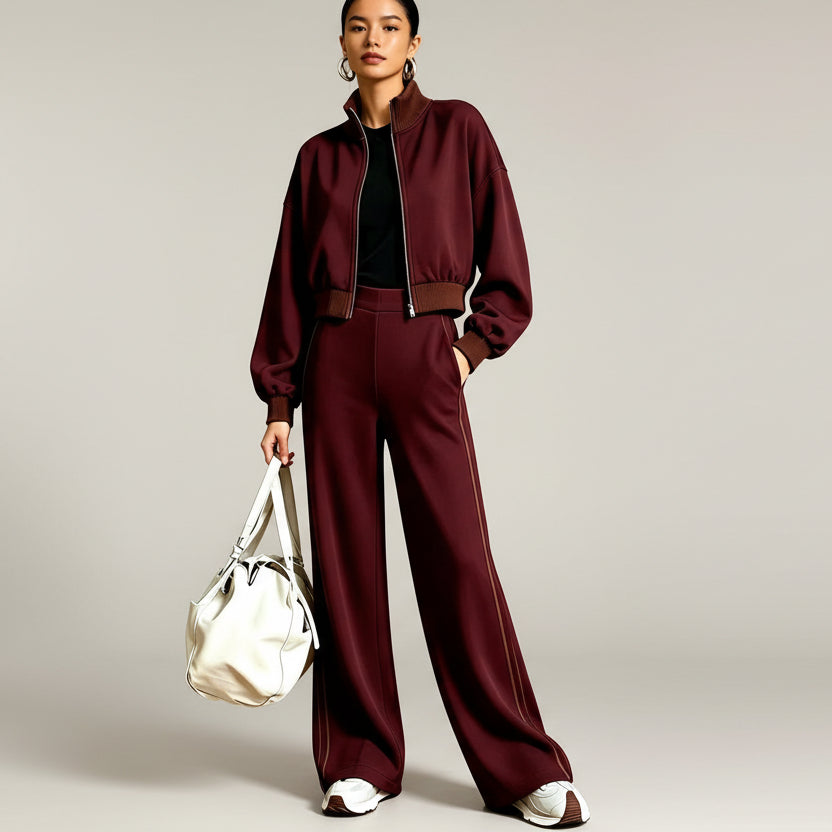 Women's Color-Block Ribbed Turtleneck Two-Piece Set