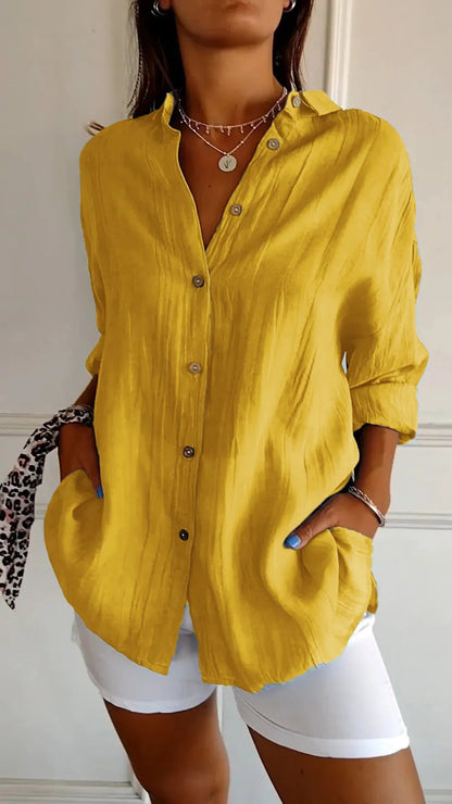 Women's Oversized Lapel Button-Down Shirt with Pleated Back