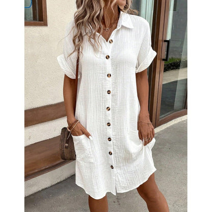 Women's Shirt Dress – V-Neck Button-Front A-Line Dress