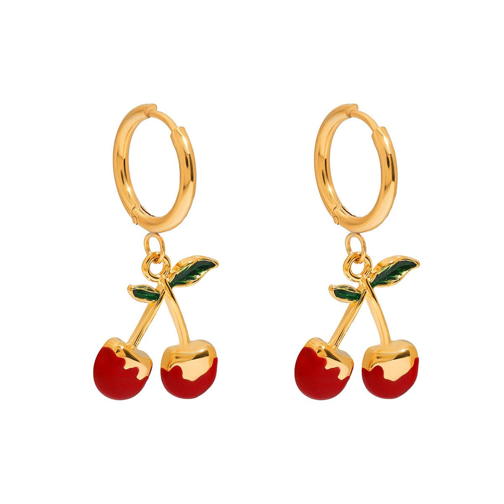18K Gold Cherry Shaped Earrings with Exquisite and Unique Design