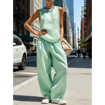 Women's Sleeveless Cardigan Top & Pants Two-Piece Set