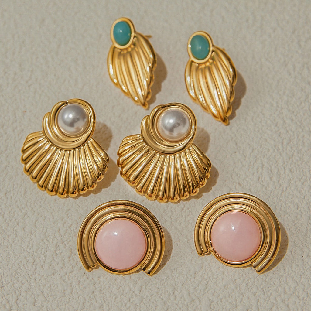18K gold geometric inlaid gemstone design exquisite noble earrings