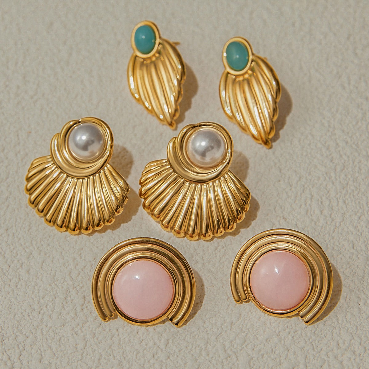 18K gold geometric inlaid gemstone design exquisite noble earrings