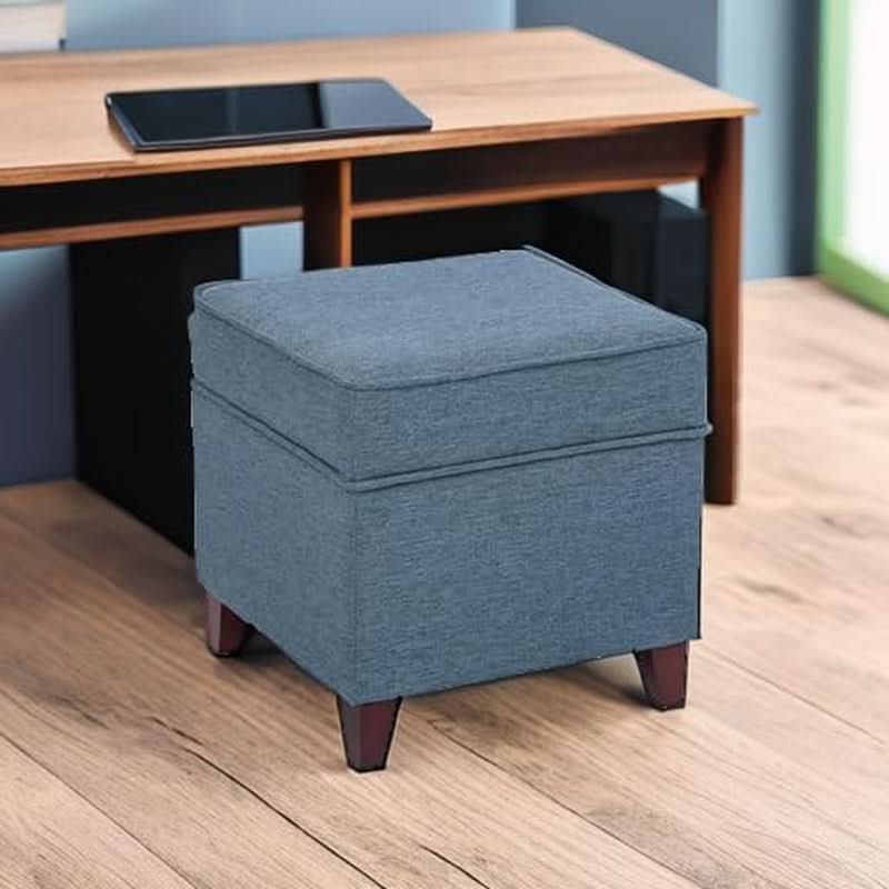 Seventeen Inch Electric Blue Storage Ottoman Hinged Lid