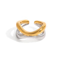 18K gold geometric lines with gold and silver color matching design simple and elegant ring