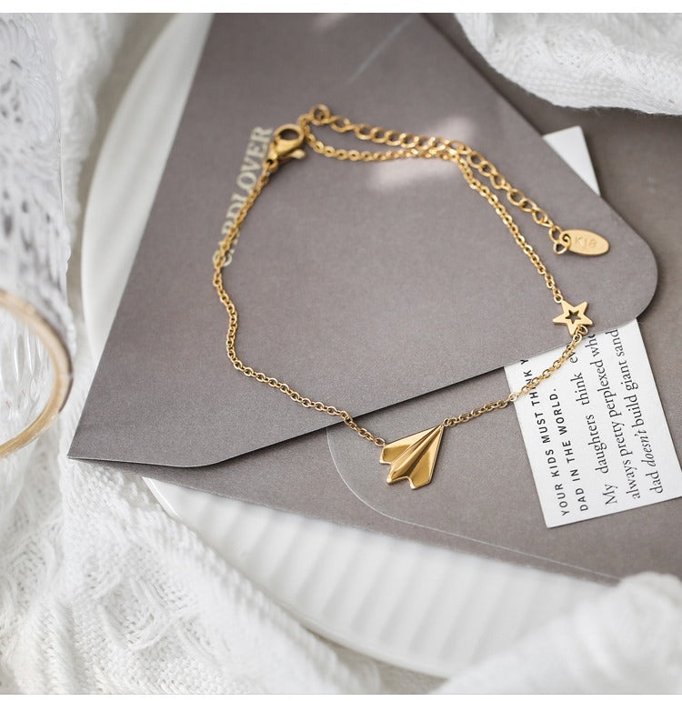 Light luxury high-end 18K gold-plated airplane anklet