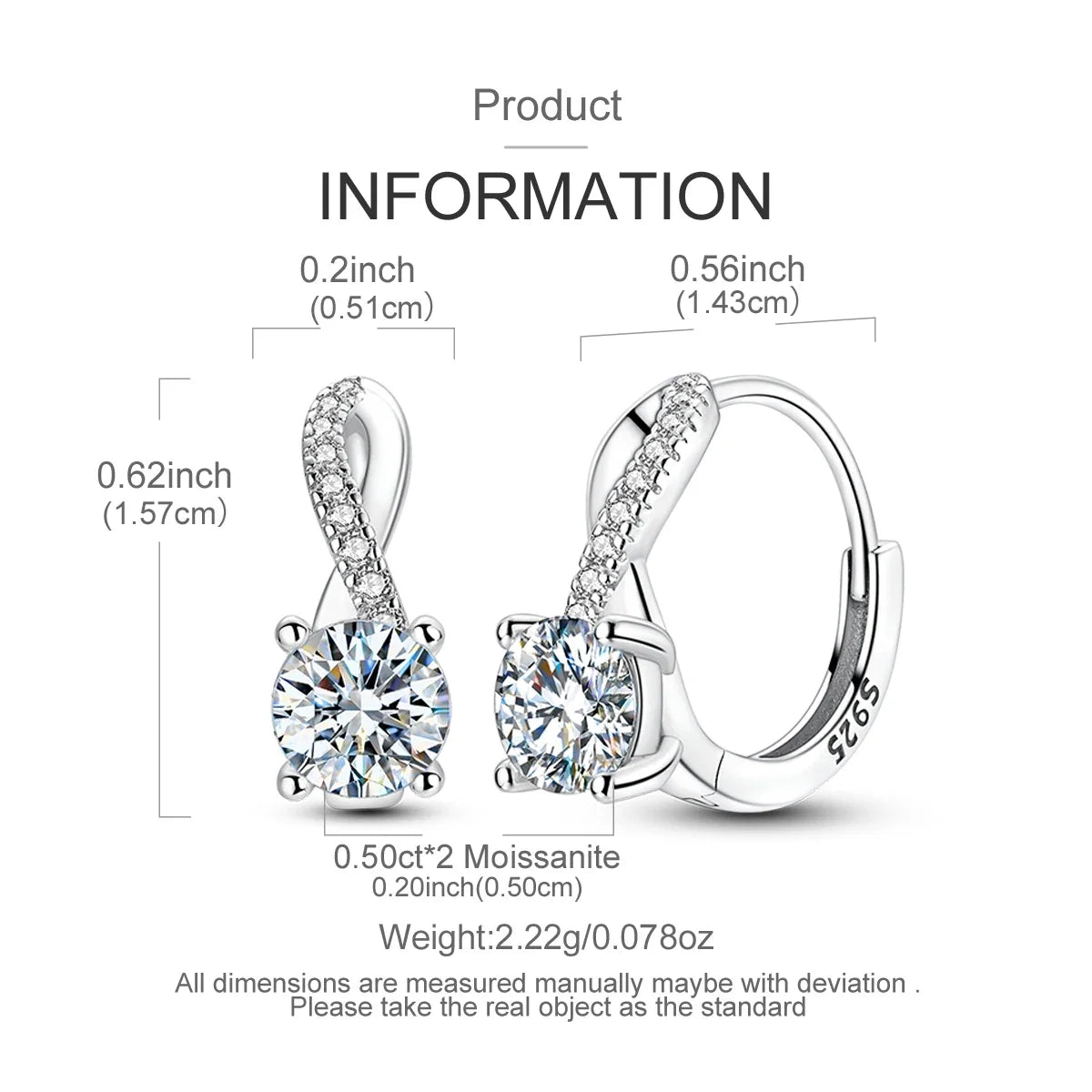Crossover Moissanite Hoop Earrings in Sterling Silver